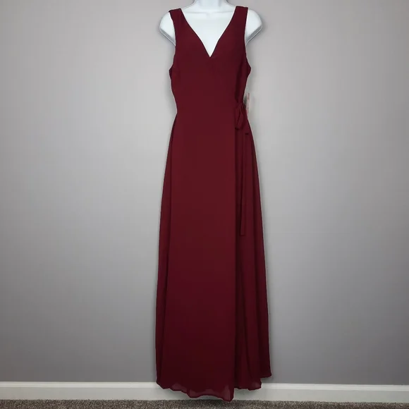 Birdy Grey Minae Sleeveless Wrap Chiffon Bridesmaid Dress in Cabernet size Small - Picture 2 of 15